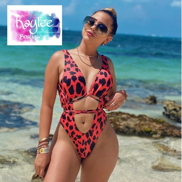 Kaylee Boutique Other - Red Leopard Criss Cross One-Piece swimsuit